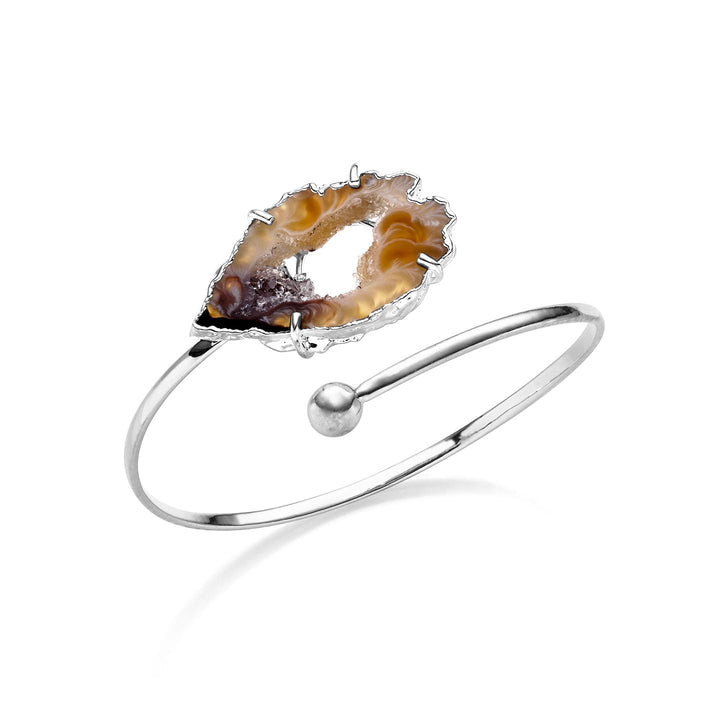 Pulsera geoda de ágata, bañada en plata 925