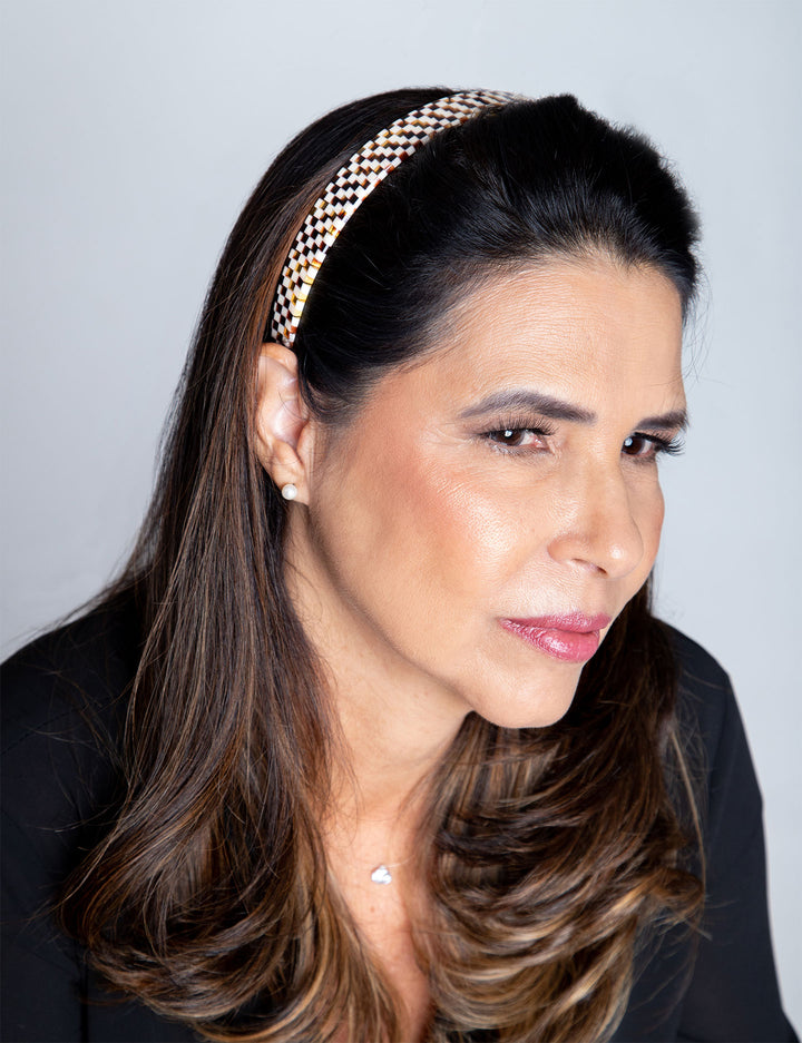 Frisur mit breiten, braun-beigen Haarreif Lissabon