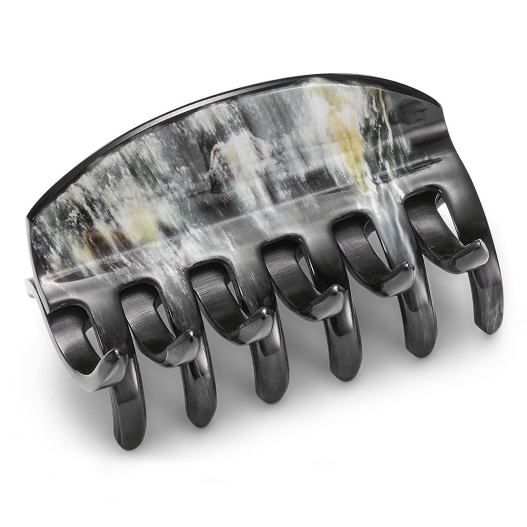 Mittelgroße, besonders hochwertige Haarklammer aus dunklem Horn