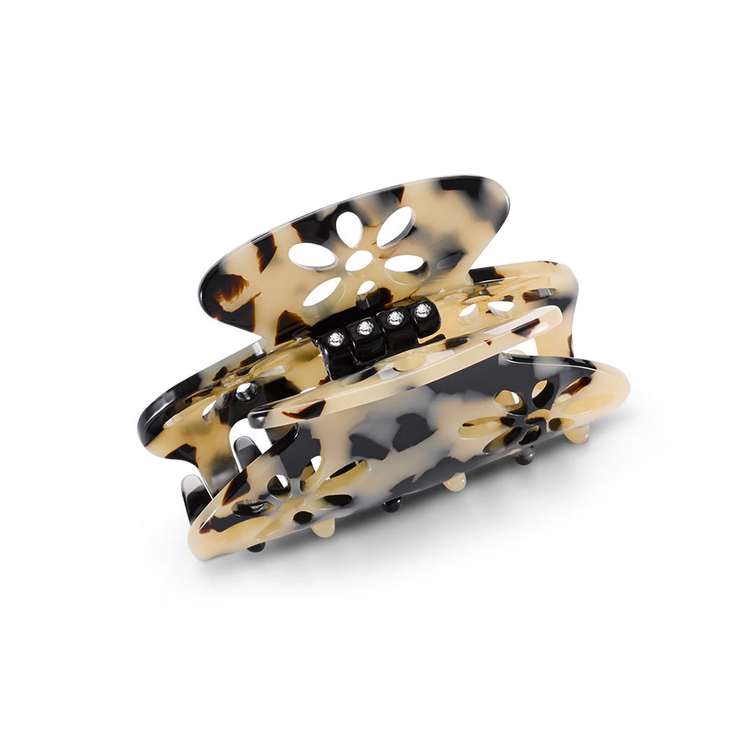 Lausanne Haarklammer mittelgroß, patentierter Gummizug, Blumen Design mit Strass