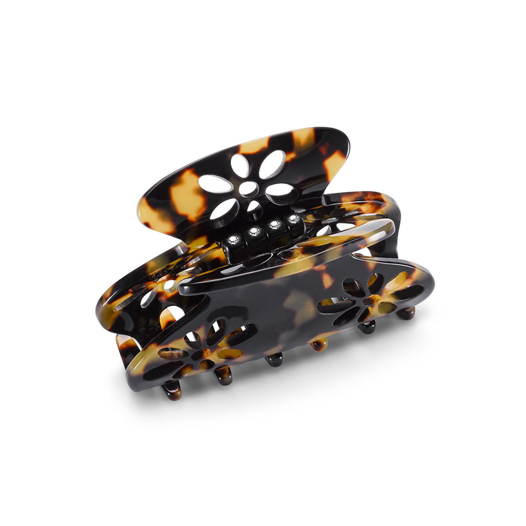 Paris Haarklammer mittelgroß, patentierter Gummizug, Blumen Design mit Strass