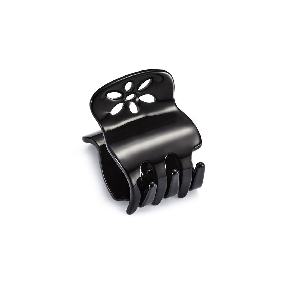 London Haarklammer mittelgroß, schwarz, patentierter Gummizug, Blumen Design