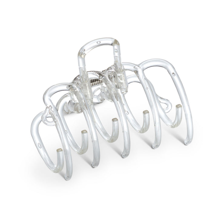 Große transparente Haarklammer – Setenil mit minimalistischem Design auf weißem Hintergrund