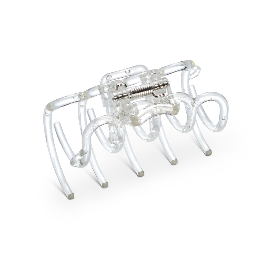 Haarklammer  in Transparent – Seitenansicht mit patentierter Bügelfunktion