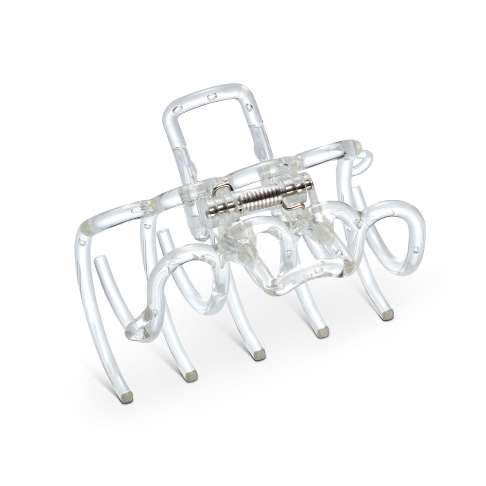 Detail der transparenten Haarklammer – elastische Zähne und klare Oberfläche aus hochwertigem Polyamid