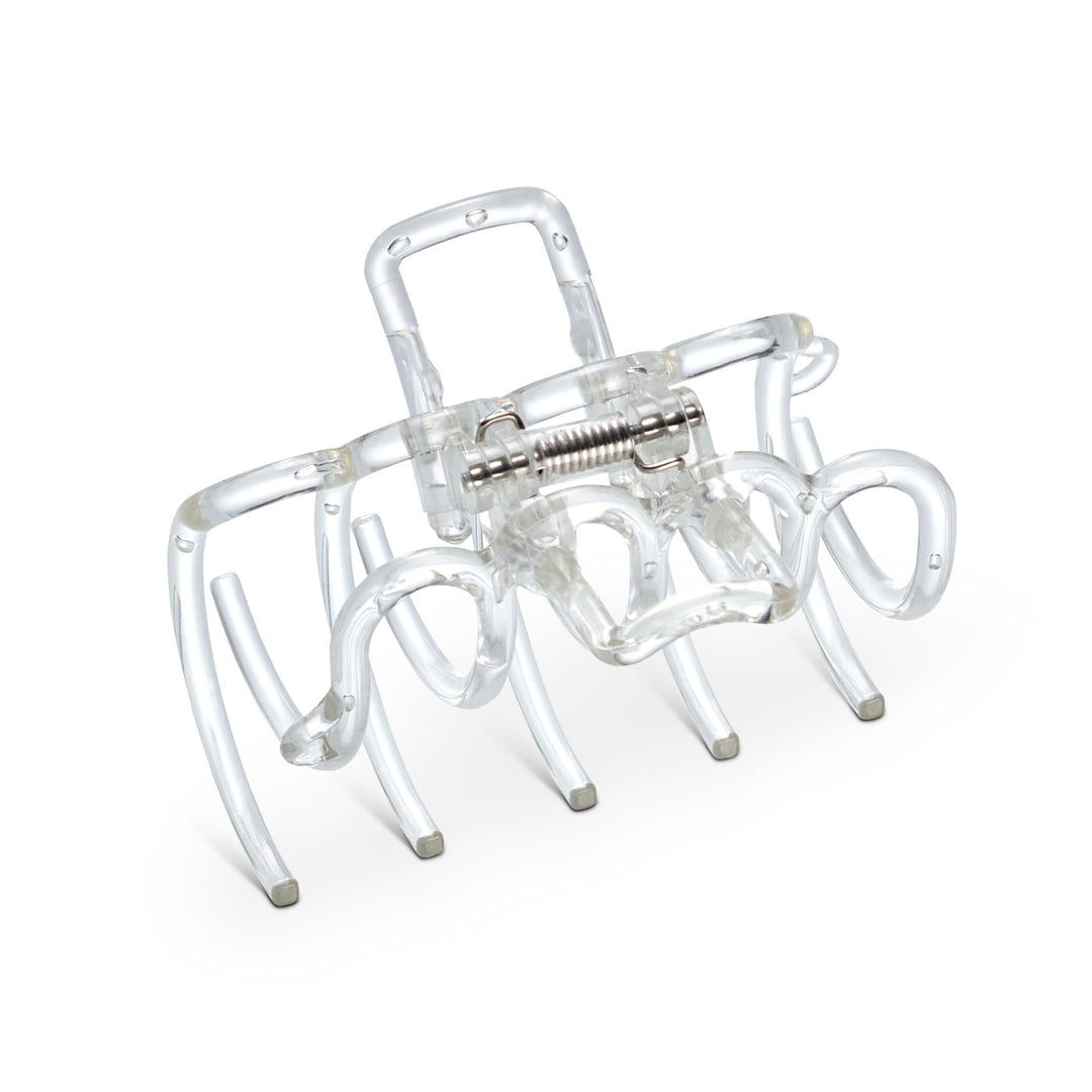 Detail der transparenten Haarklammer – elastische Zähne und klare Oberfläche aus hochwertigem Polyamid