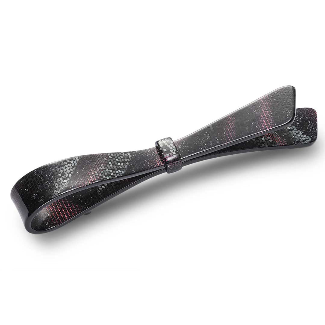 Haarspange Tokio, groß, mit Schleife in Schwarz, Violett und Silber – Eleganter Haarschmuck aus biologischer Baumwolle