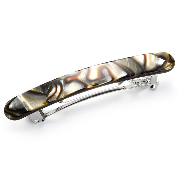 Haarspange St. Petersburg – klein, aus hochwertigem Celluloseacetat in Schwarz, Braun und Silber.