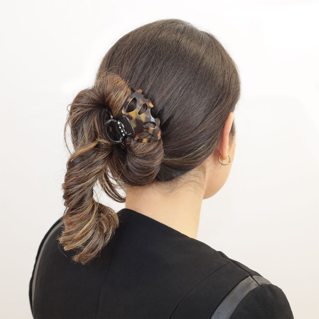 Hochsteckfrisur mit großer Haarklammer Strass Paris mit patentiertem Gummizug