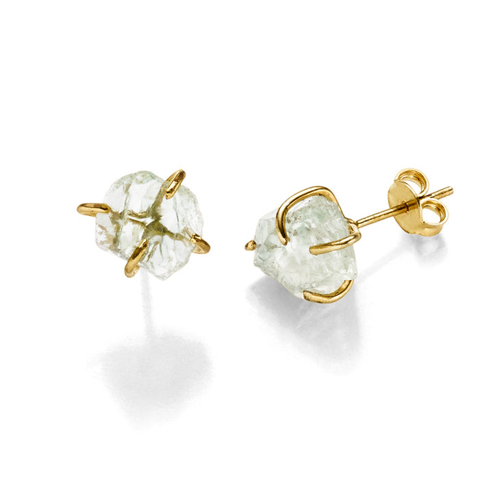 Pendientes con piedra natural prasiolita, chapados en oro de 18k.