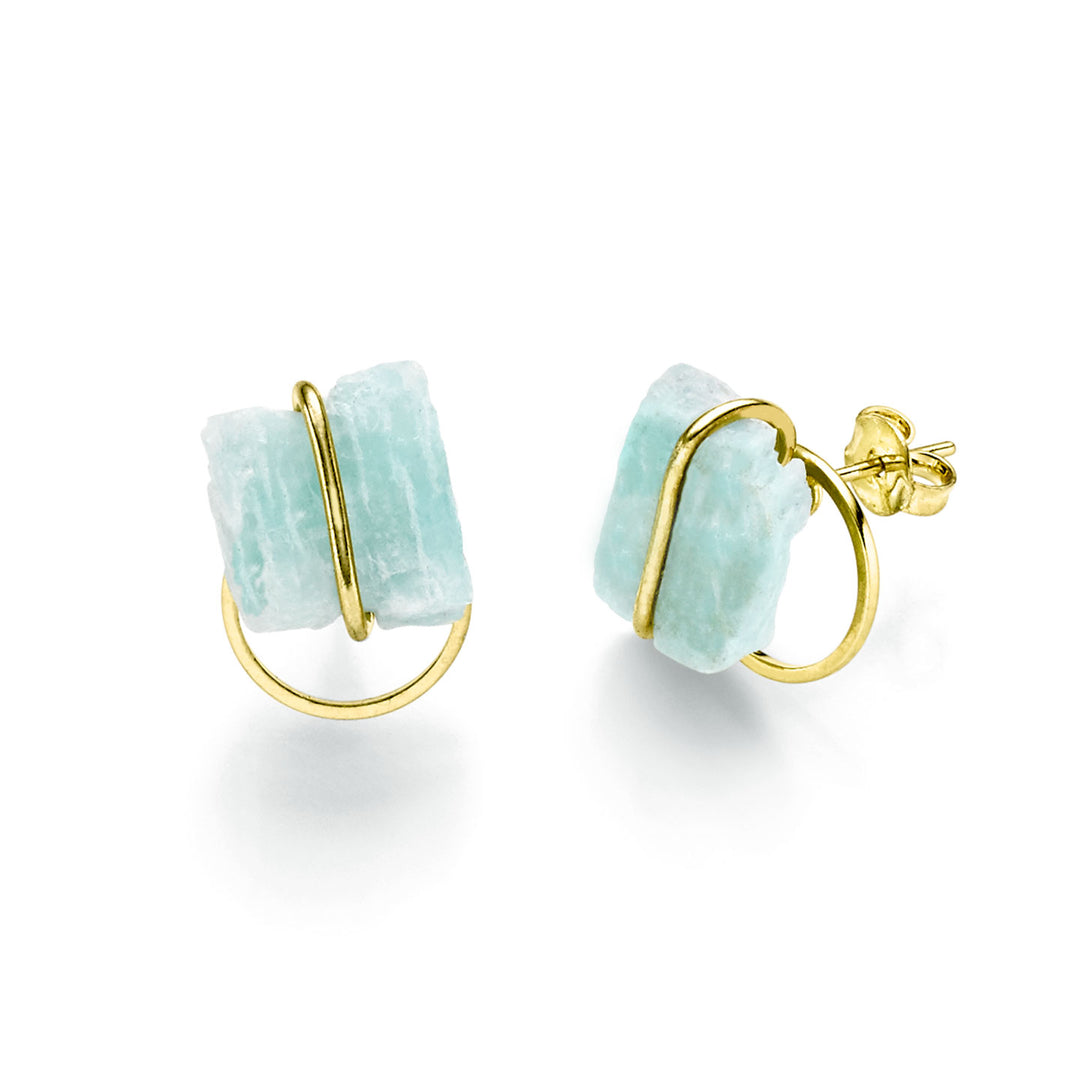 Ohrring Amazonit Naturstein, vergoldet 18k.