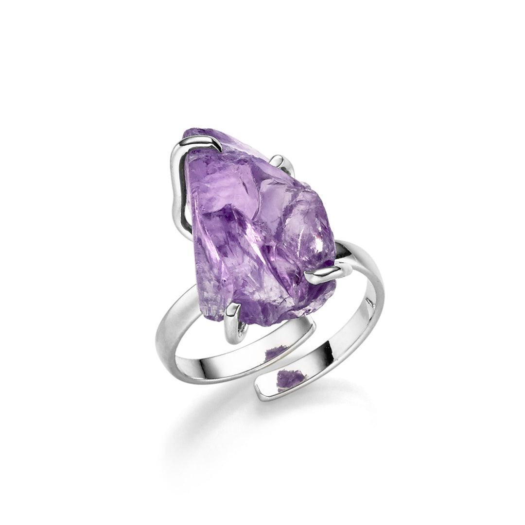 Ring mit grobem Amethyststein, versilbert.