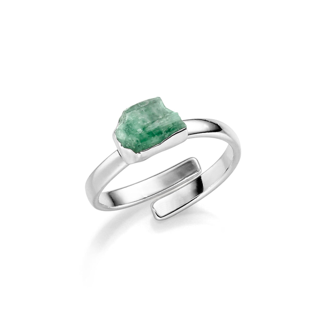 Ring mit Smaragd-Naturstein, versilbert