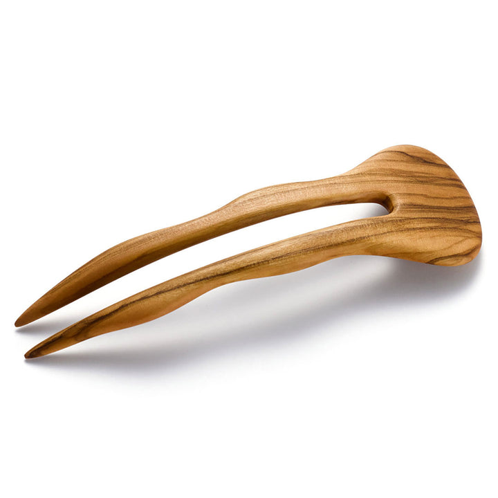 Haarforke Duo Design aus Olivenholz mit ergonomischen Zinken für sicheren Halt