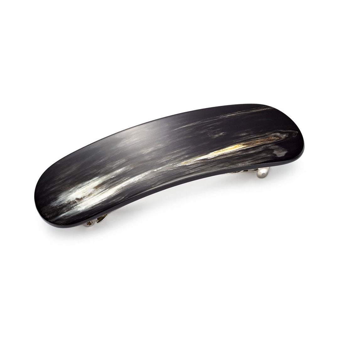 Mittelgroße Haarspange aus dunklem Horn, abgerundet