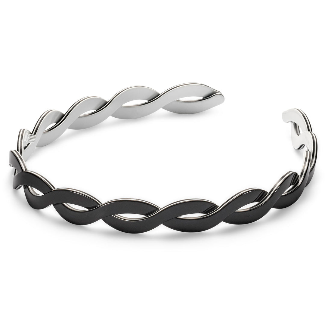 Haarreif New York, schwarz mit weißem Rand, schmal, geschwungen