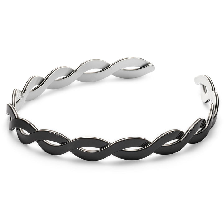 Haarreif New York, schwarz mit weißem Rand, schmal, geschwungen