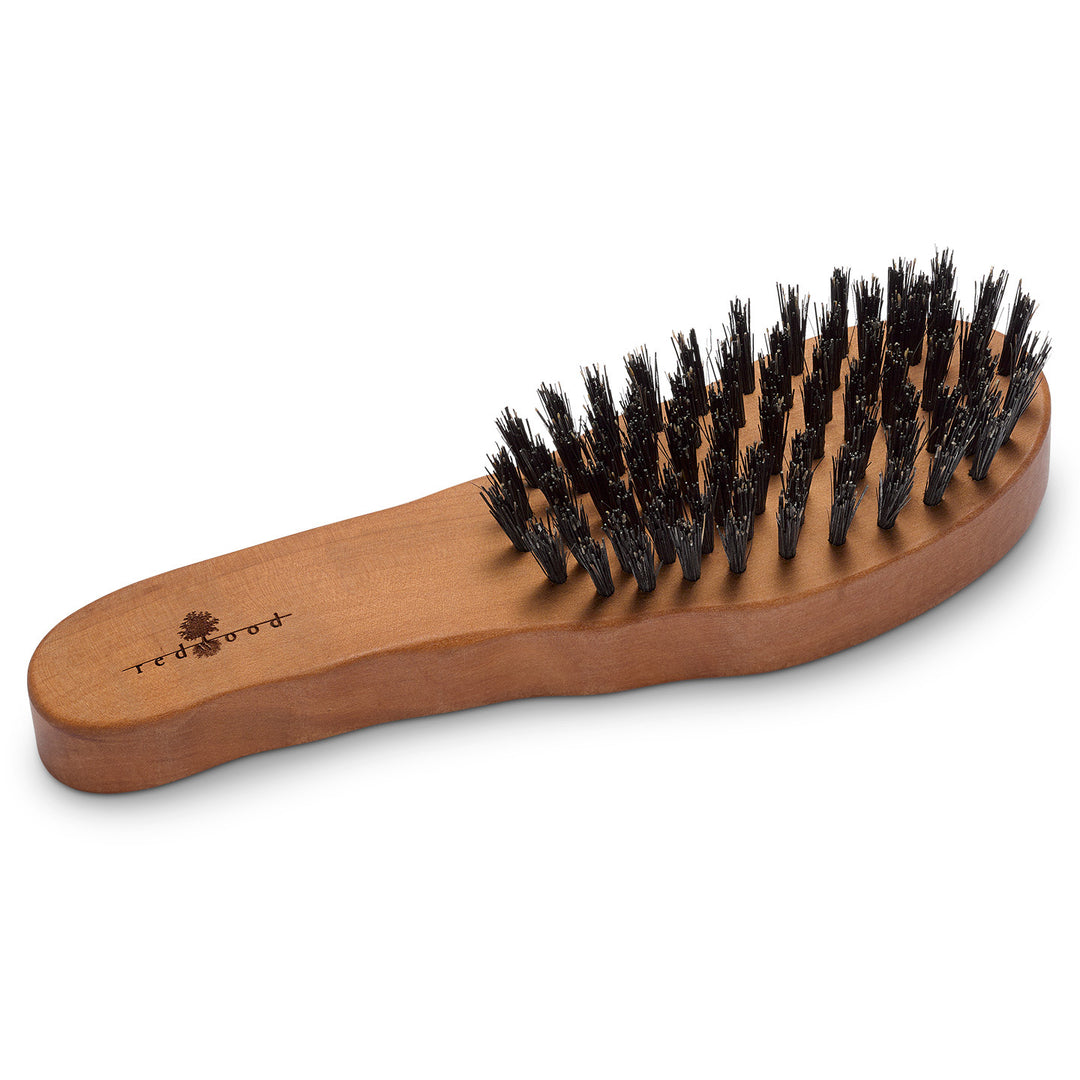 Pflegebürste, ergonomischer Linkshändergriff, Birnenholz, für glattes, gewelltes oder lockiges und dickes Haar, extra harte Borsten