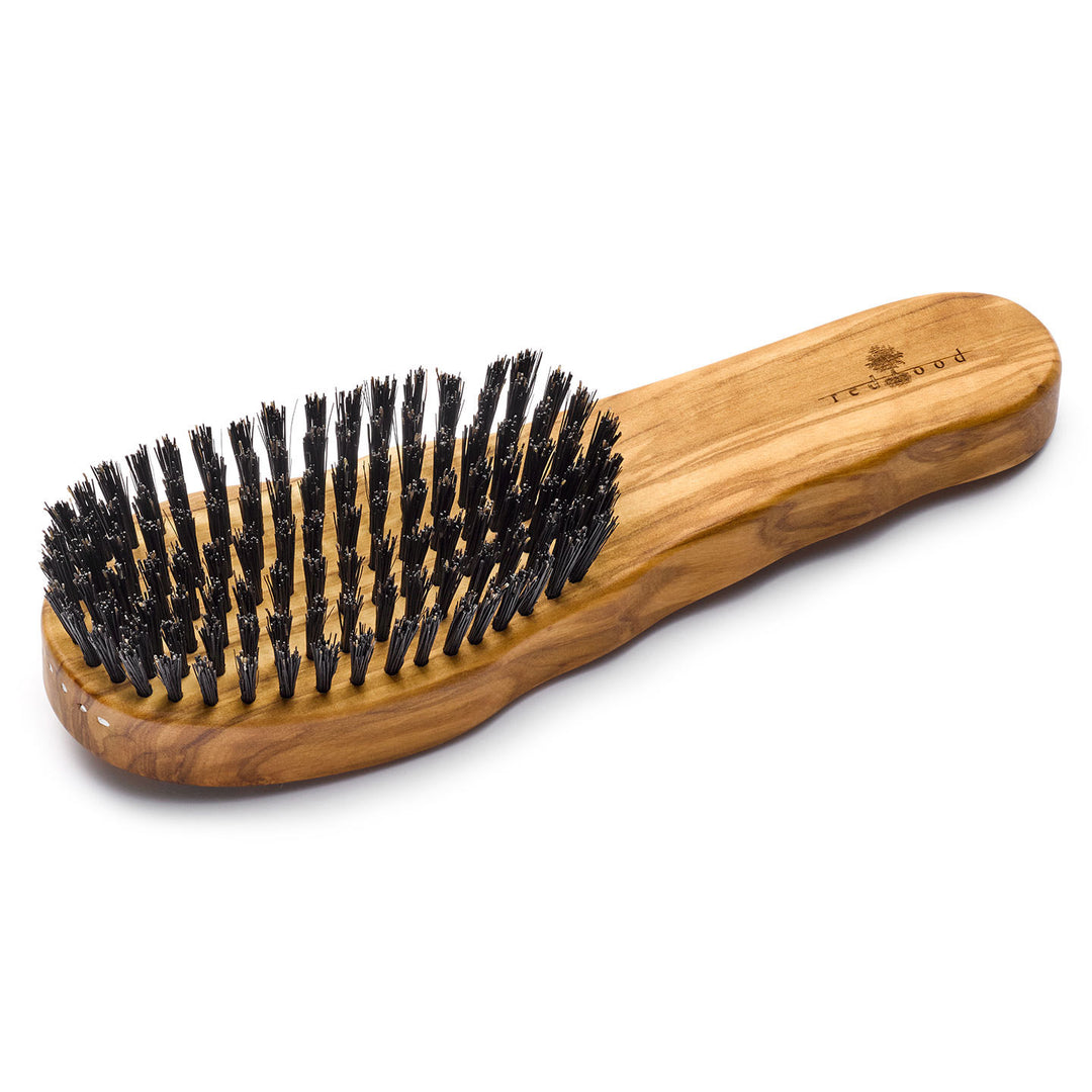 Pflegebürste, ergonomisch, Oliveholz, für glattes, gewelltes, lockiges und dickes Haar, extrem harte Borsten
