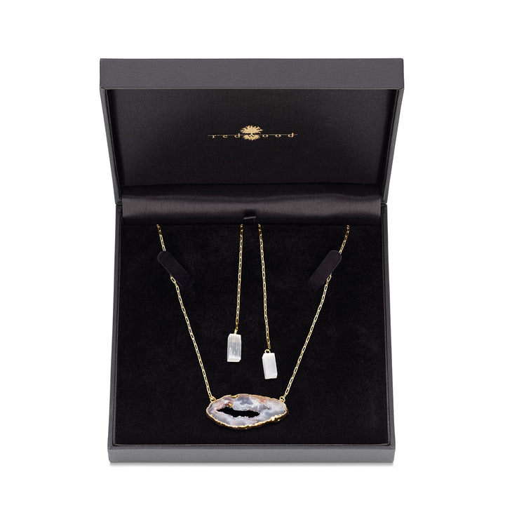 Halskette Achat – Selenit, vergoldet 18K