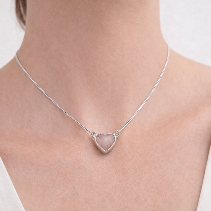 Collier Herzform, Rosenquarz, 925er Versilberung