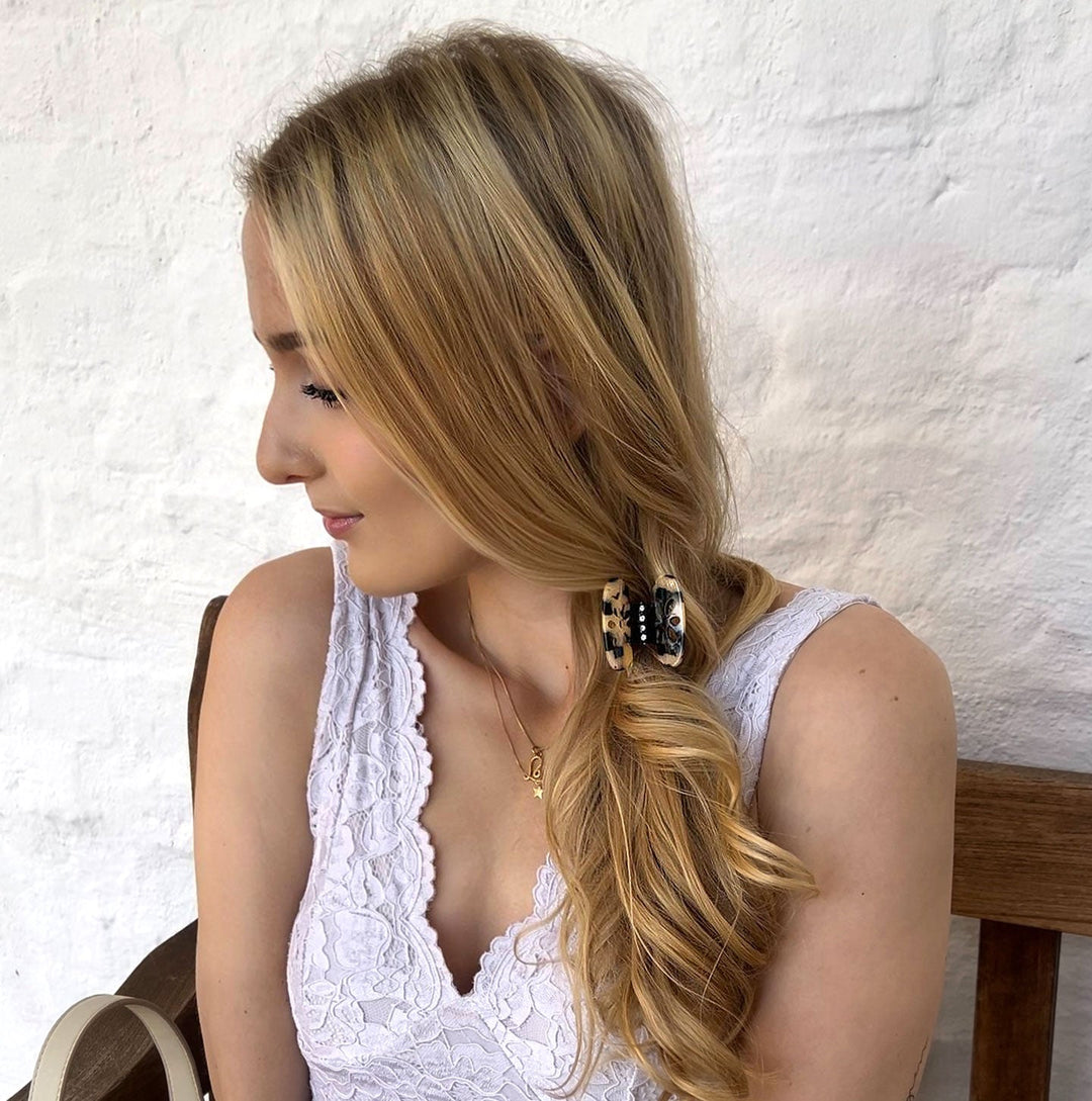 Pince à cheveux Lausanne de taille moyenne, élastique breveté, design floral avec strass