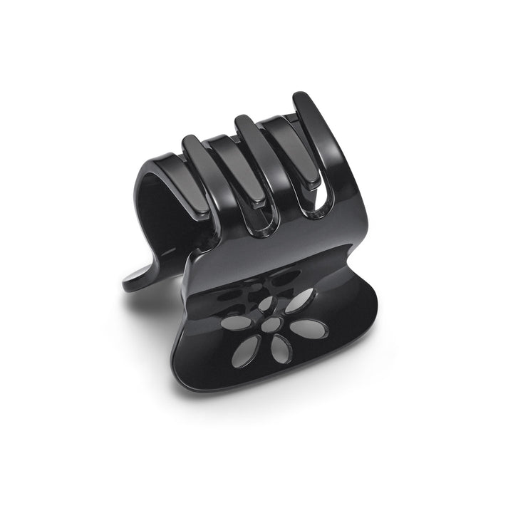 London Haarklammer mittelgroß, schwarz, patentierter Gummizug, Blumen Design