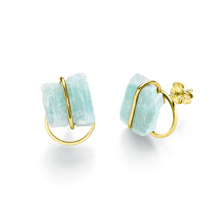 Ohrring Amazonit Naturstein, vergoldet 18k.