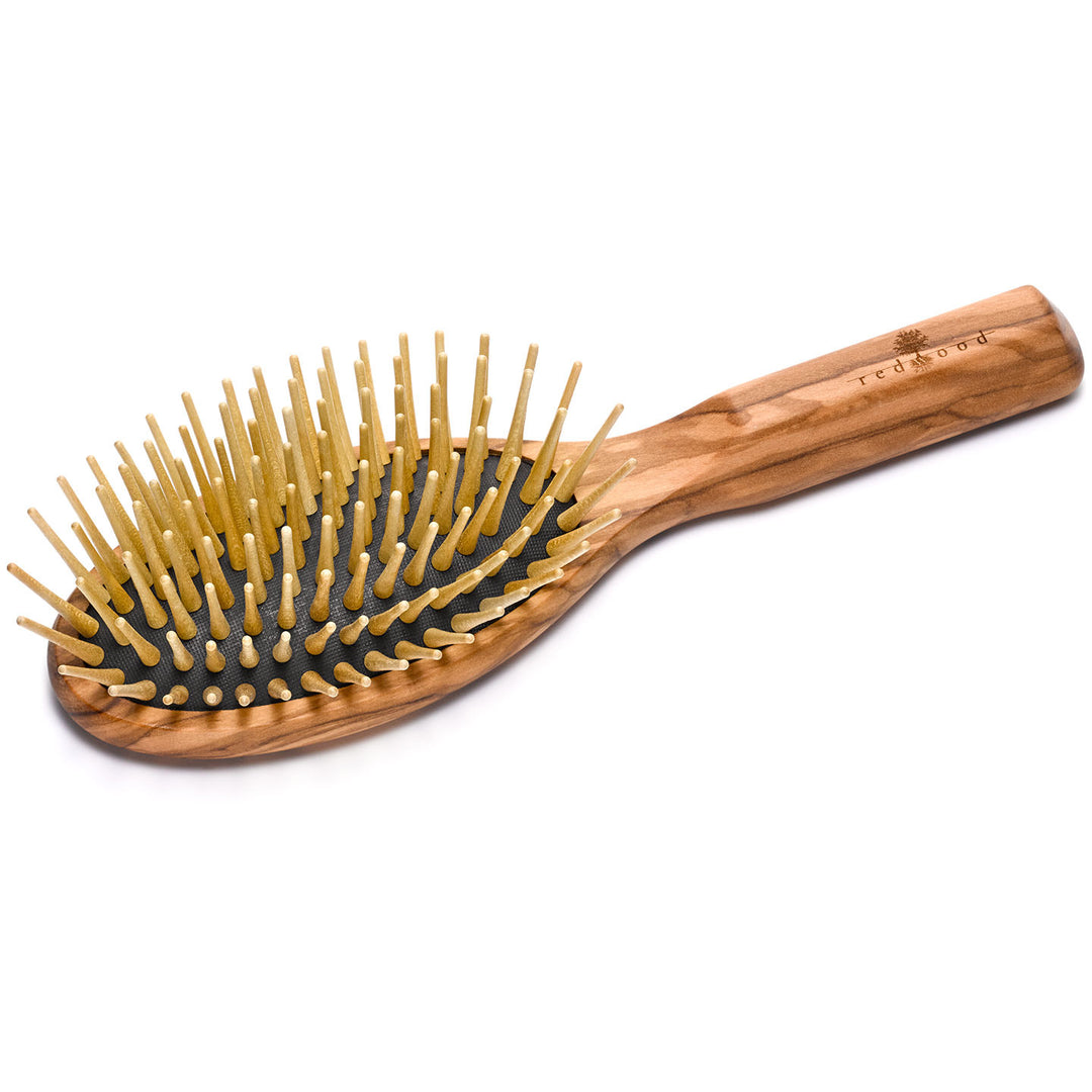 Langhaar-Massagehaarbürste, Olivenholz, für mittellanges bis langes, gewelltes oder lockiges Haar
